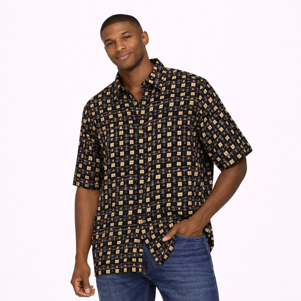 Pierre Cardin Shirt Short Sleeves Button Down Black & Cream Size: 3 X